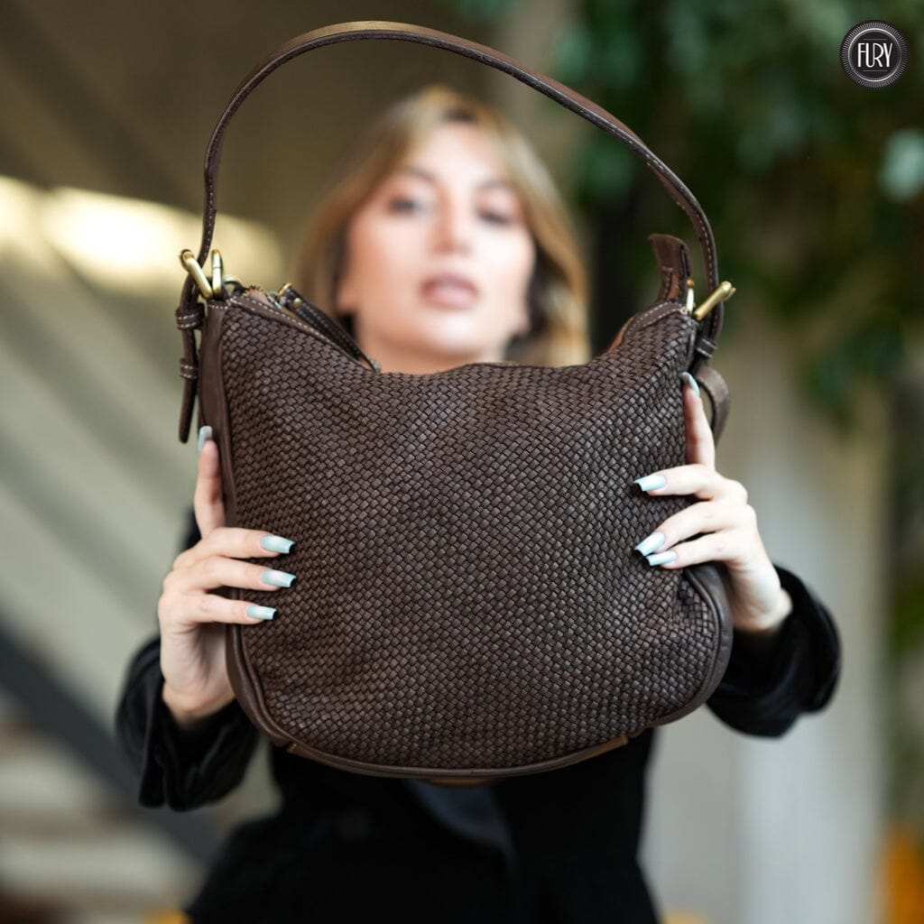 Borsa a spalla Ginger in pelle intrecciata Fury