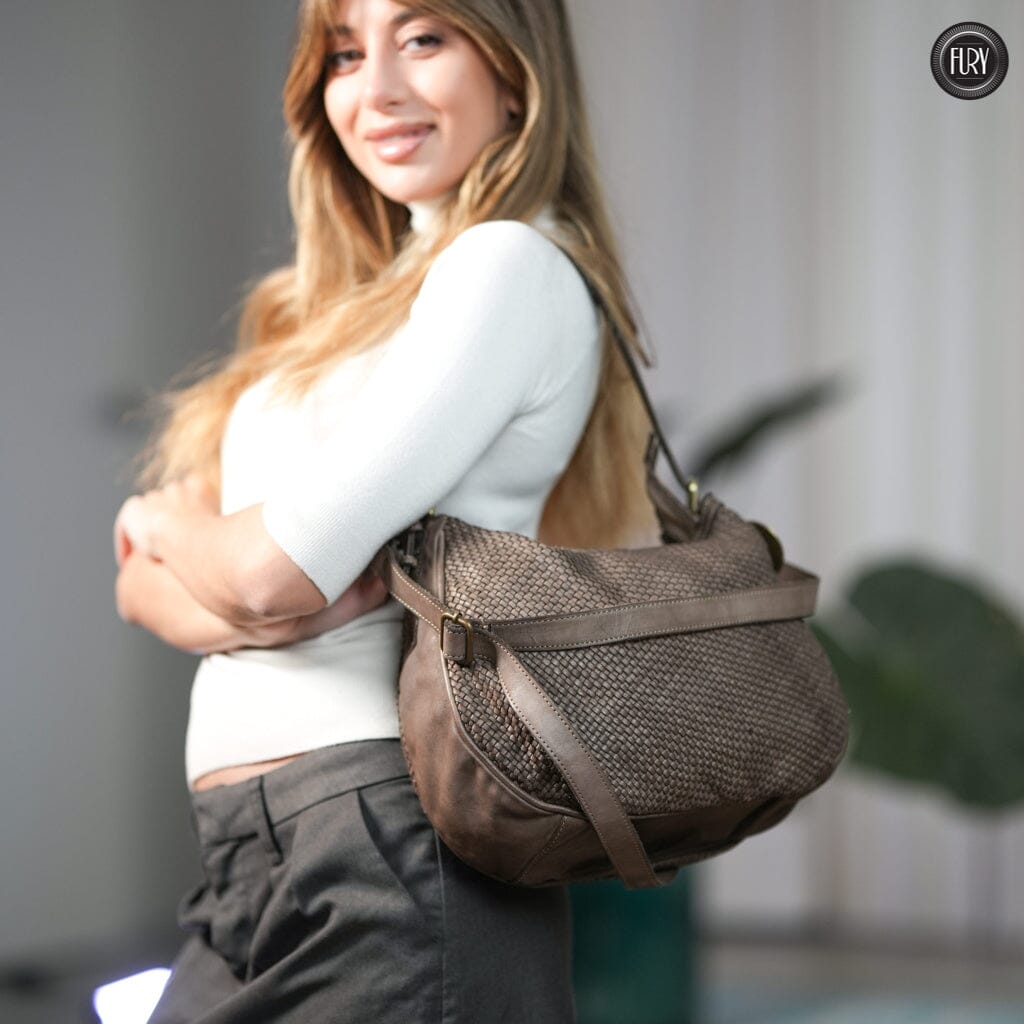 Borsa a spalla Ginger in pelle intrecciata Fury