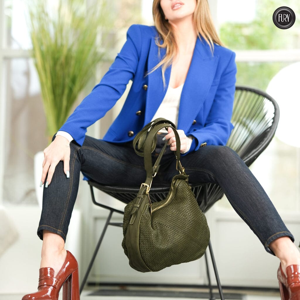 Borsa a spalla Ginger in pelle intrecciata Fury