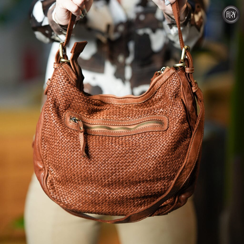 Borsa a spalla Ginger in pelle intrecciata Fury