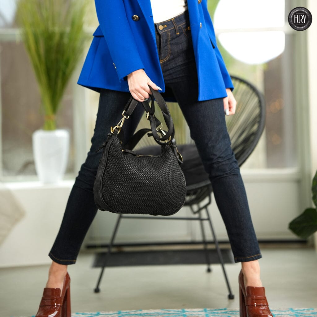 Borsa a spalla Ginger in pelle intrecciata Fury