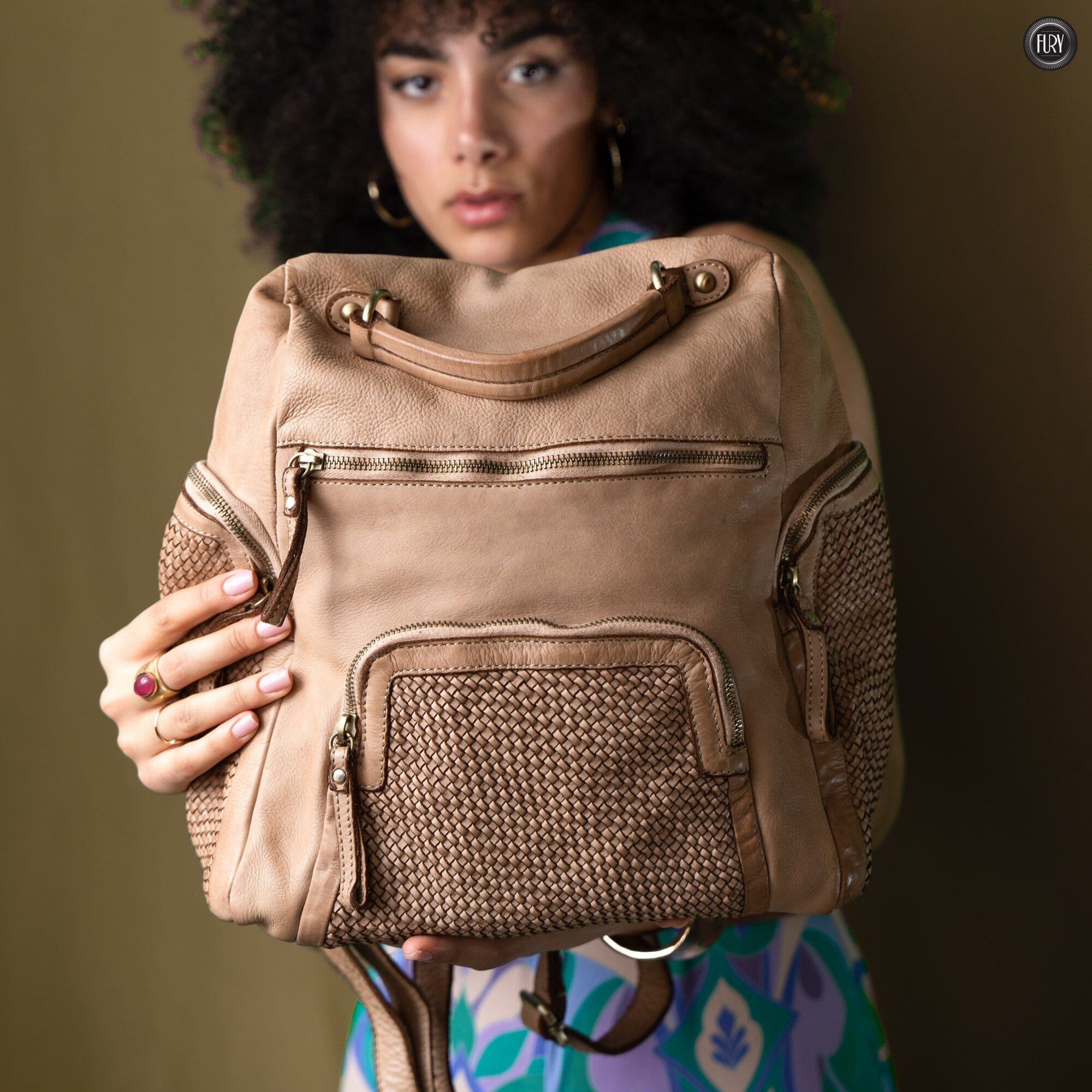 Zainetto multitasche in pelle intrecciata Fury